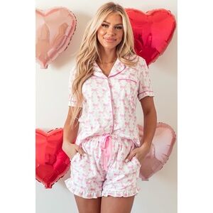 Pink Bow Print Women's Pajama Set